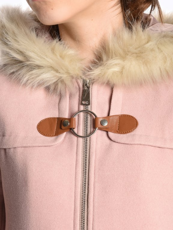 Kabát s kapucí z umělé kožešiny