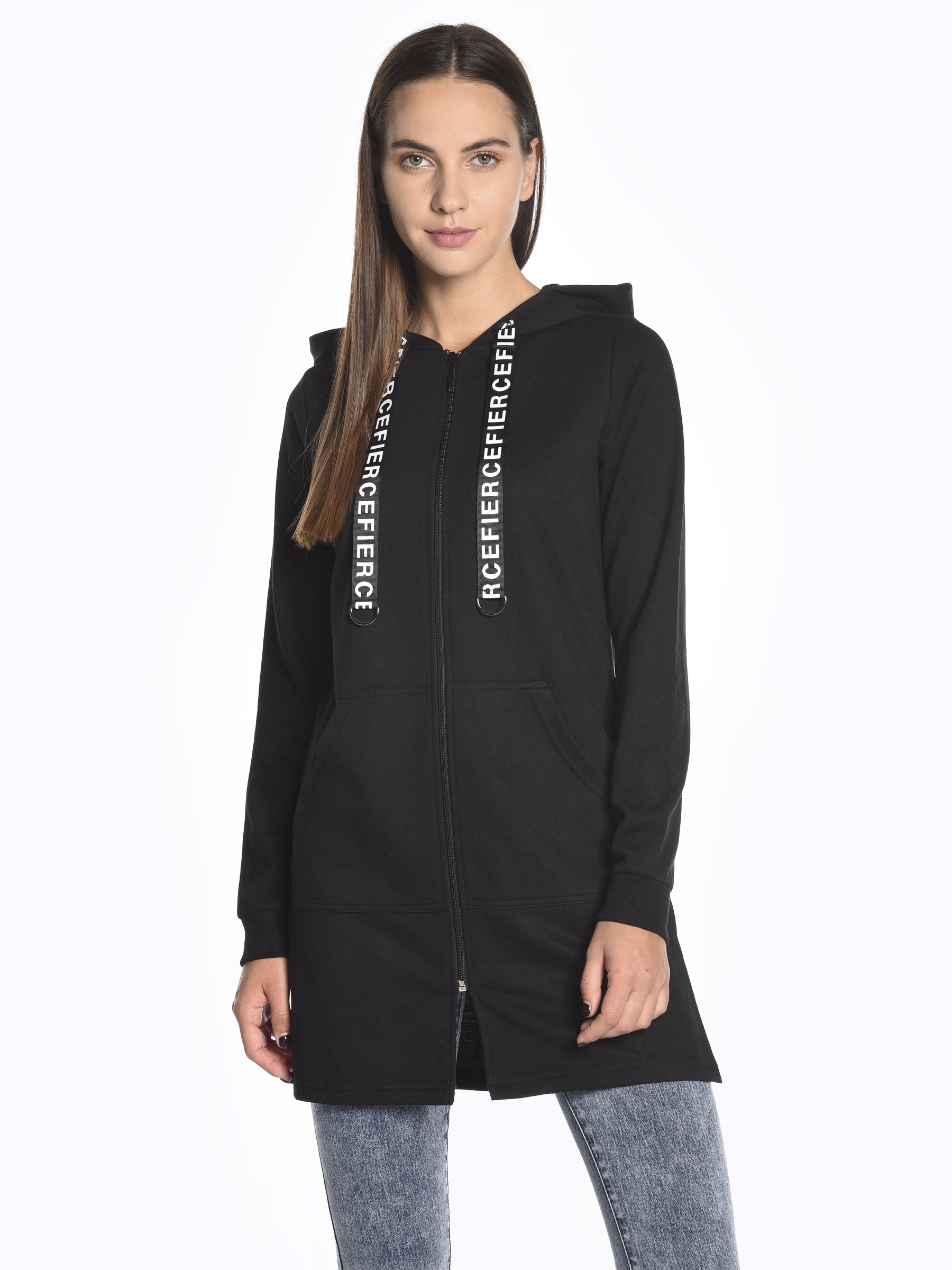 Longline zip-up hoodie with decorative lace | GATE