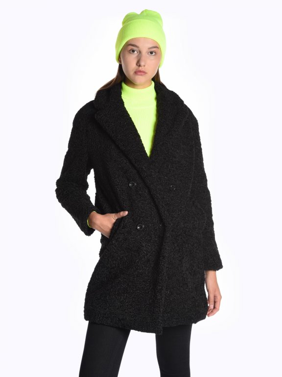Faux shearling double breasted coat