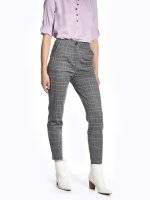 Plaid stretchy carrot fit trousers