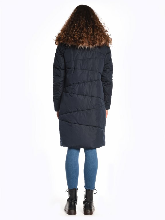 Quilted padded jacket with removable faux fur