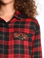Longline plaid viscose shirt with metal studs