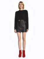 Faux leater zip-up mini skirt with belt