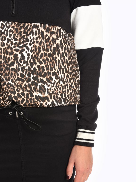 Leopard print colour block sweatshirt