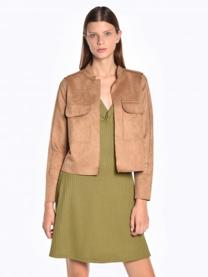 Faux suede blazer with chest pockets