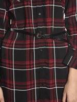 Longline plaid blouse with belt