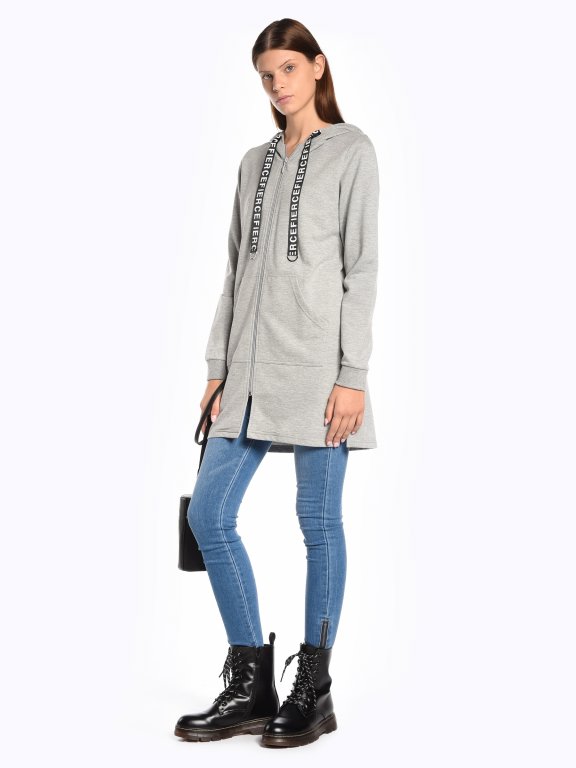 Longline zip-up hoodie with decorative lace