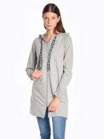 Longline zip-up hoodie with decorative lace