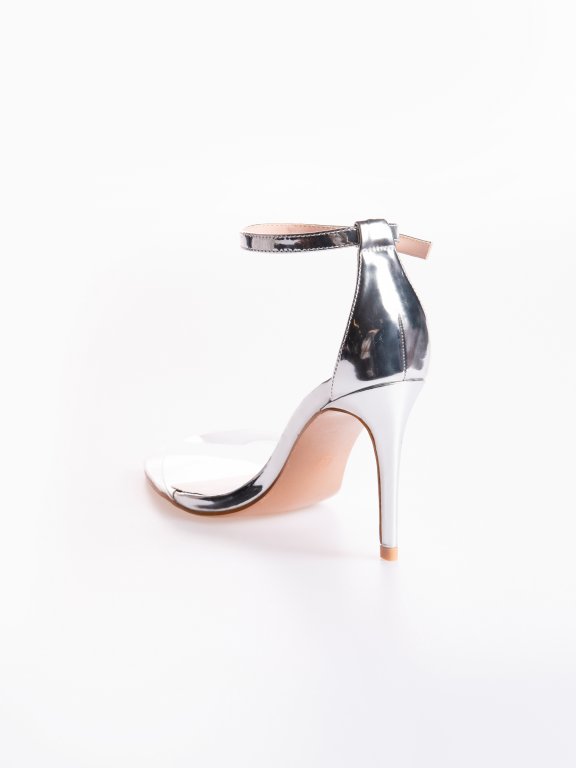 Metallic high heel sandals with transparent plastic strap