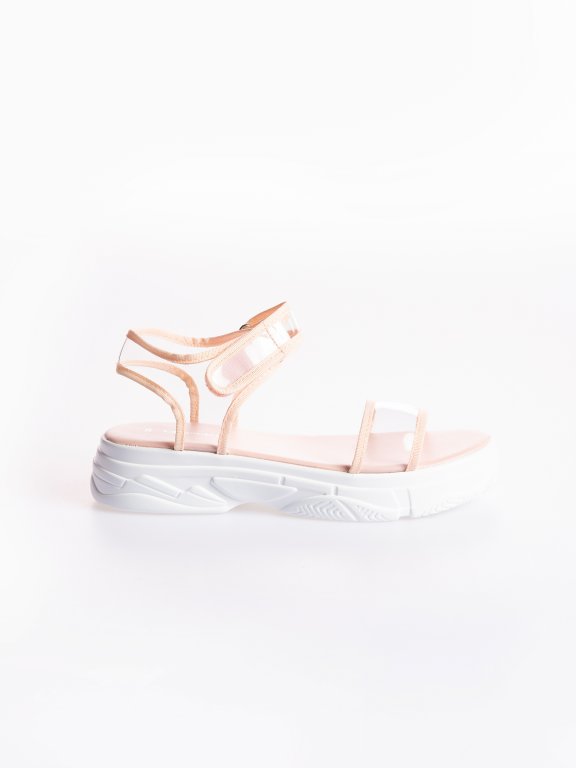 Sandals with transparent plastic strap