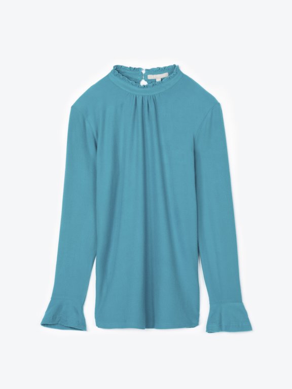 Top with high neck and ruffle sleeves