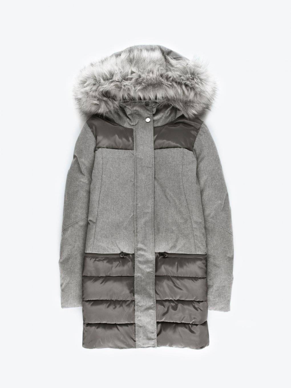 Kombinált steppelt párnázott kabát kapucnival