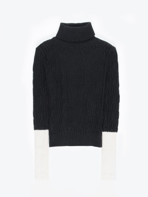 Colour block sleeved structured roll neck pullover