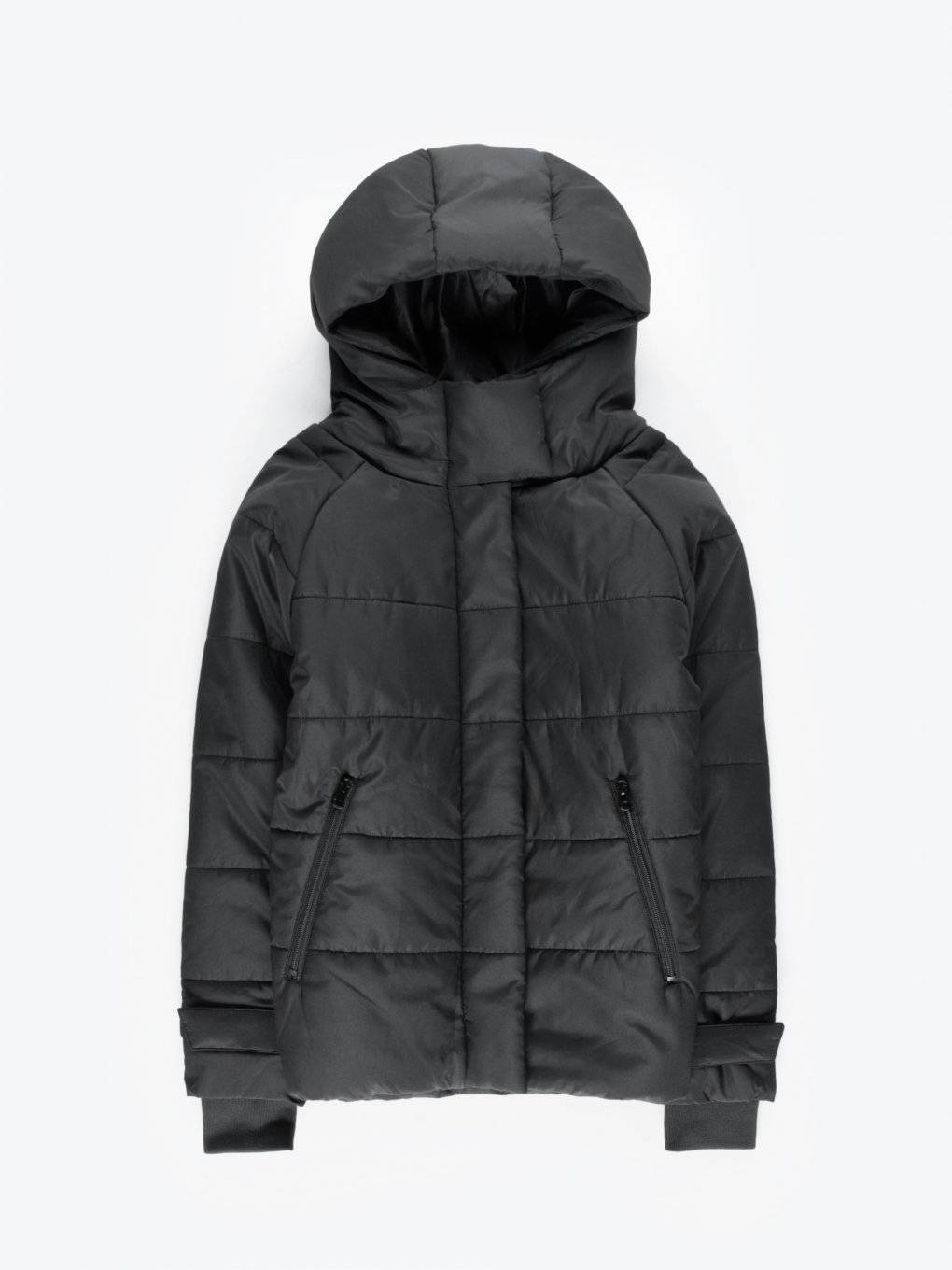 Quilted padded jacket with hood and inner backpack