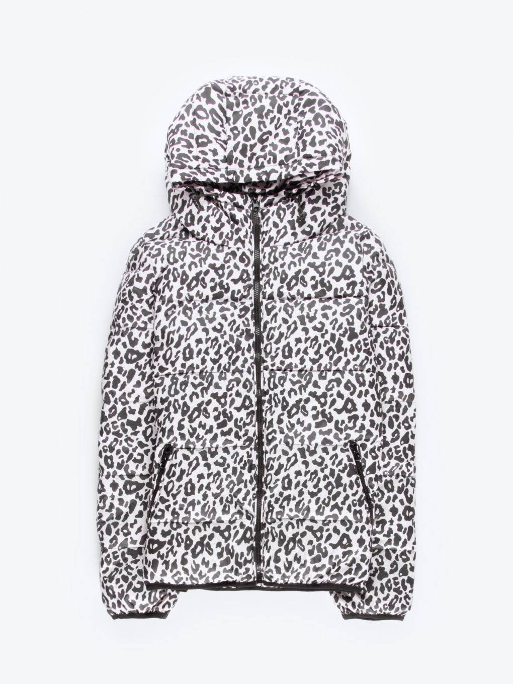 Leopard print quilted padded jacket with hood