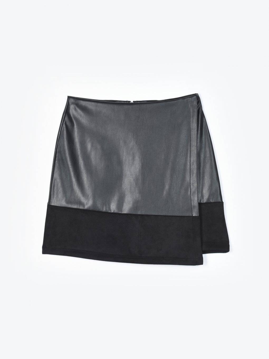 Combined faux leather skirt