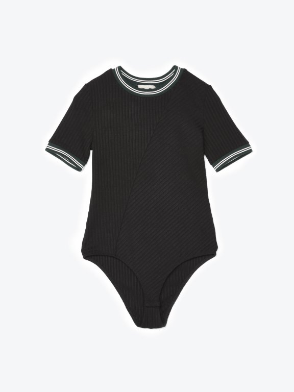 Ribbed bodysuit with striped trims