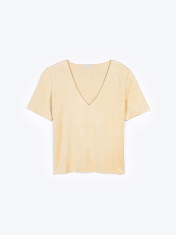 Faux suede top with v-neck