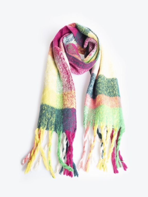 Plaid neon coloured scarf with tassels