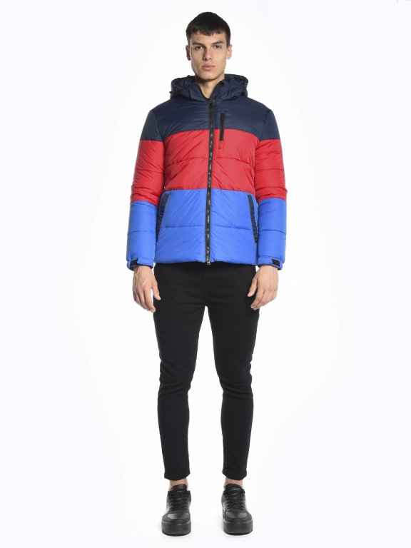 Colour block puffer jacket with hood