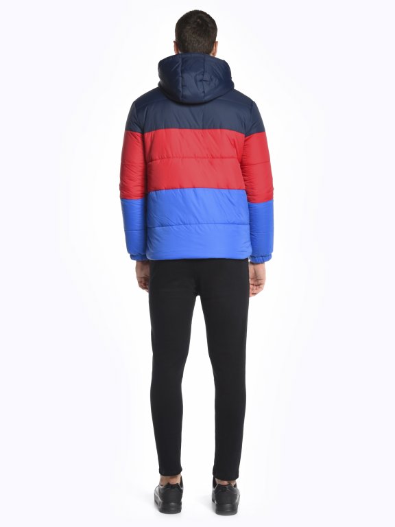 Colour block puffer jacket with hood