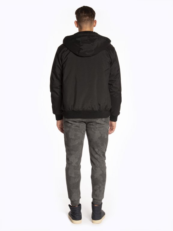 Sherpa lined nylon hooded jacket