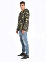 Quilted light padded camo print jacket with hood