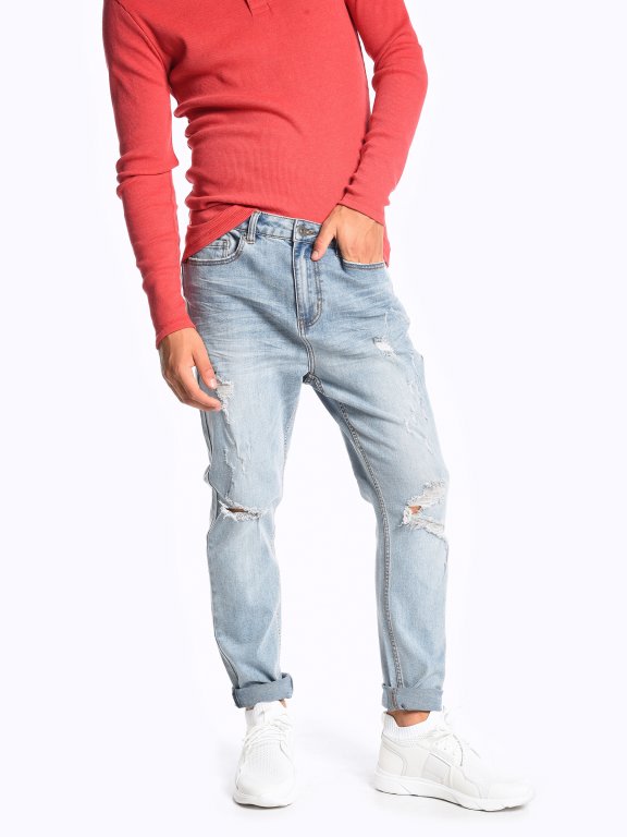 Damaged straight slim fit jeans