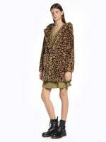 Leopard print faux fur coat with hoodie