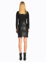 Faux leather pencil skirt with belt