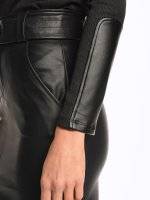 Ribbed top with faux leather sleeve detail