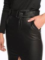 Faux leather pencil skirt with belt