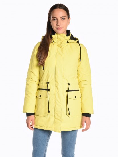 Water-resistant padded jacket with hood