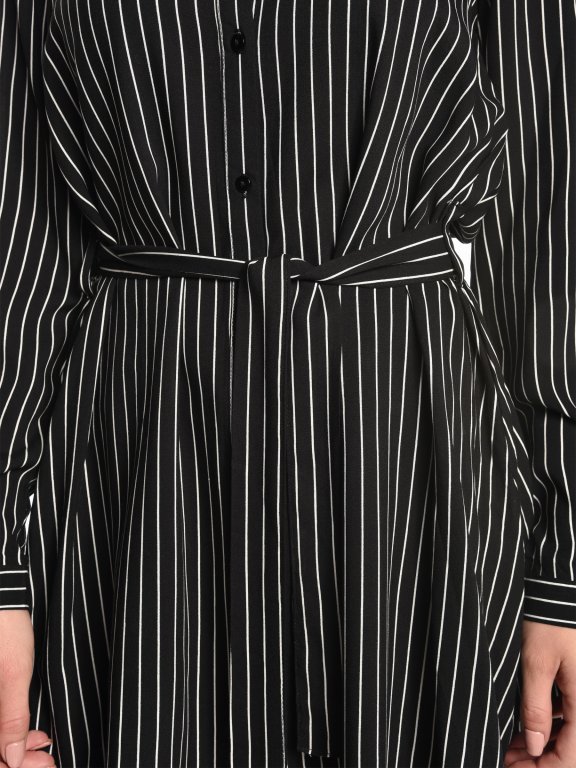 Longline striped viscose shirt with belt