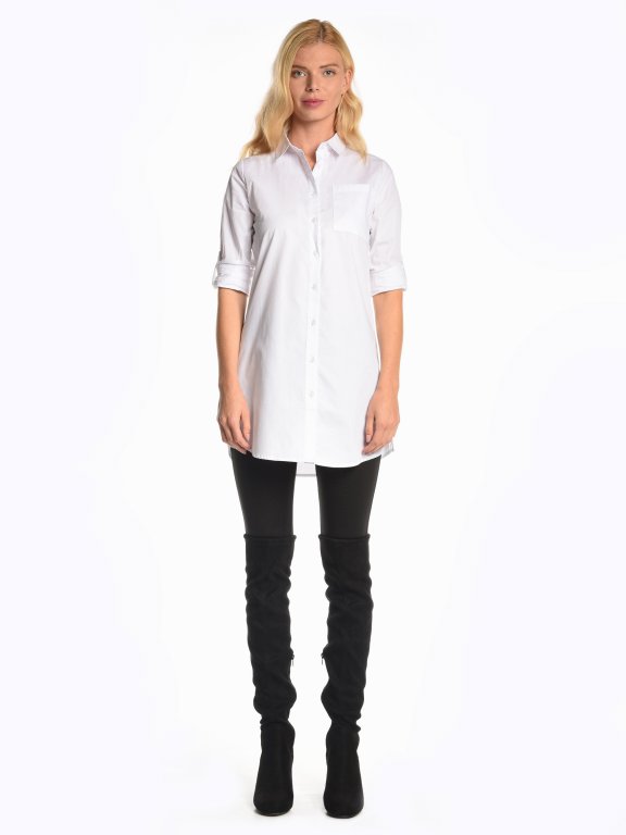 Longline cotton shirt with chest pocket
