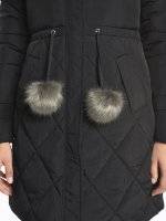 Longline quilted padded jacket with pom-poms