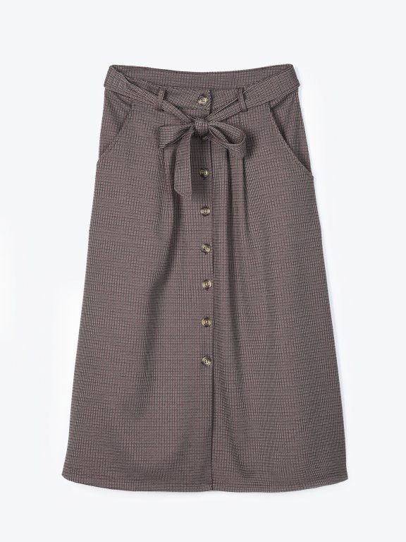 Károvaná sukně midi se zapínáním na knoflíky