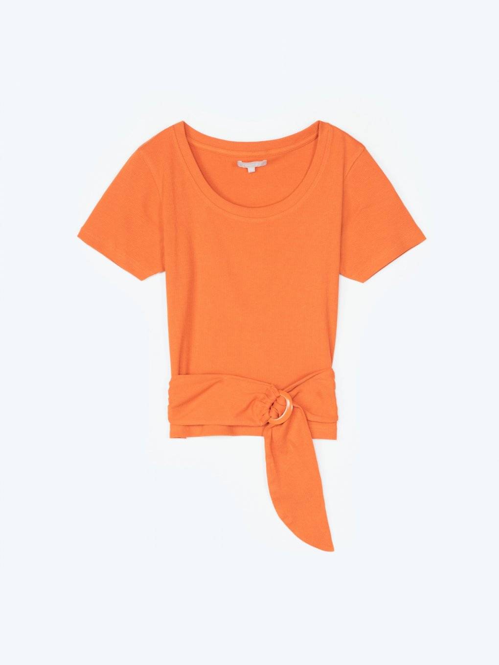 Ribbed short sleeve t-shirt with front buckle