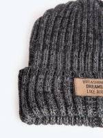 Rib-knit beanie with patch