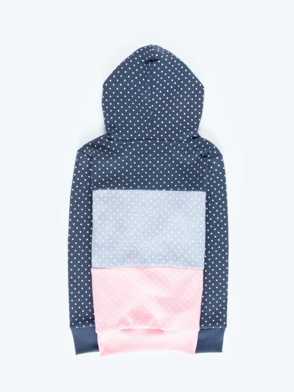 Colour block dot print hoodie