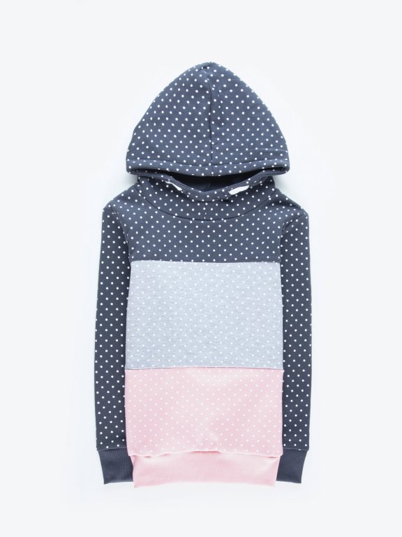 Colour block dot print hoodie