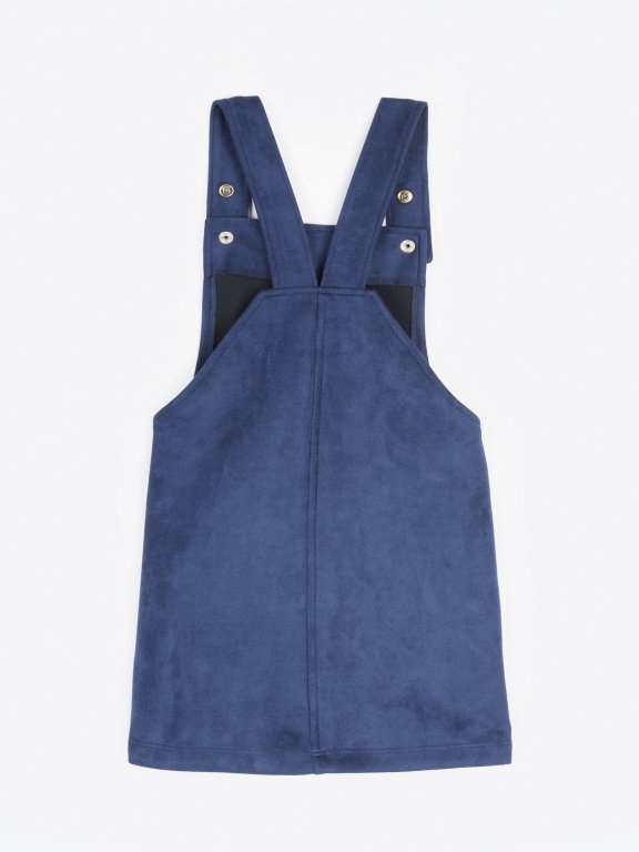 Faux suede dungaree skirt with patch pockets