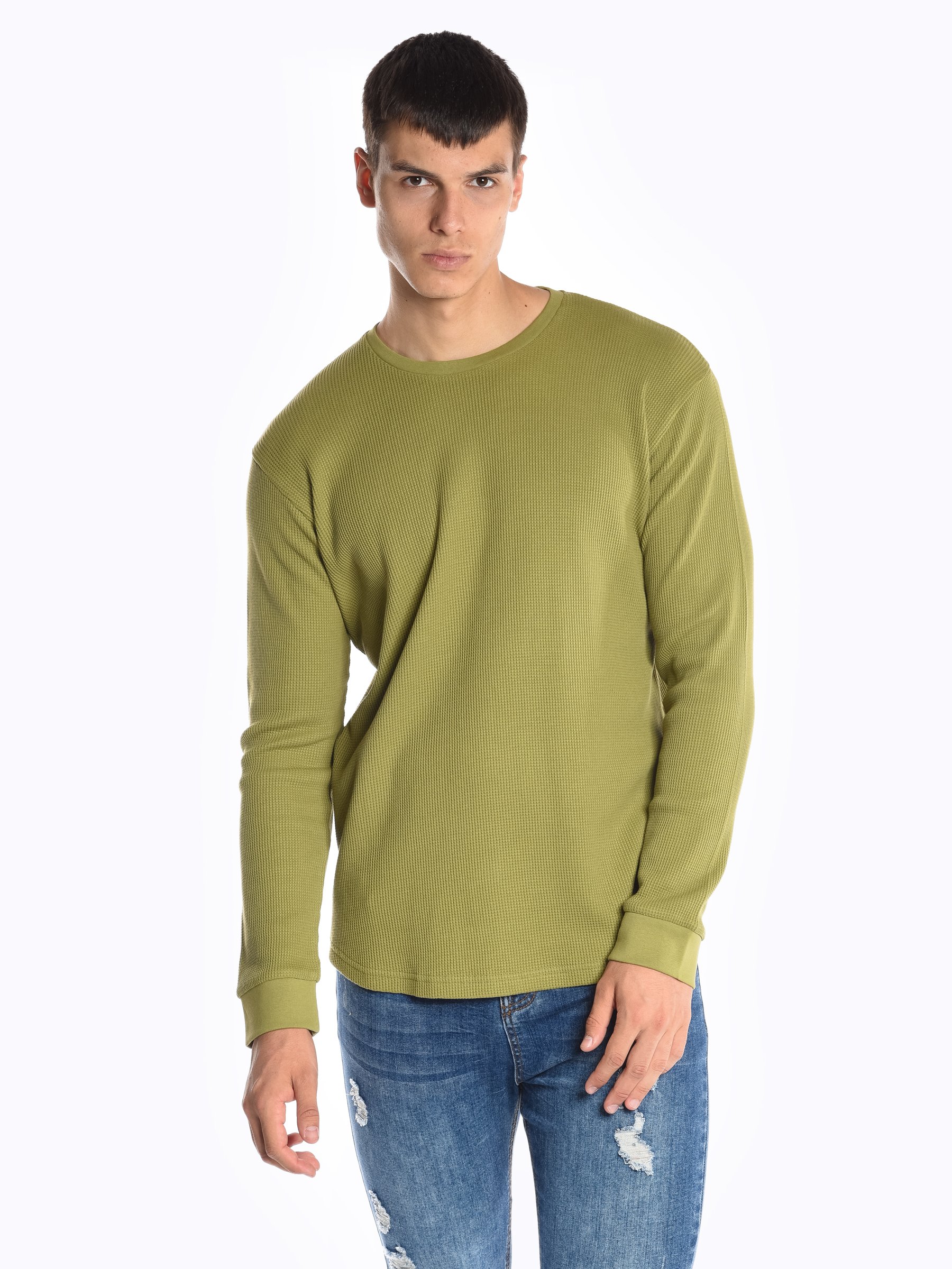 Essentials Regular-Fit Long-Sleeve Waffle Shirt Uomo