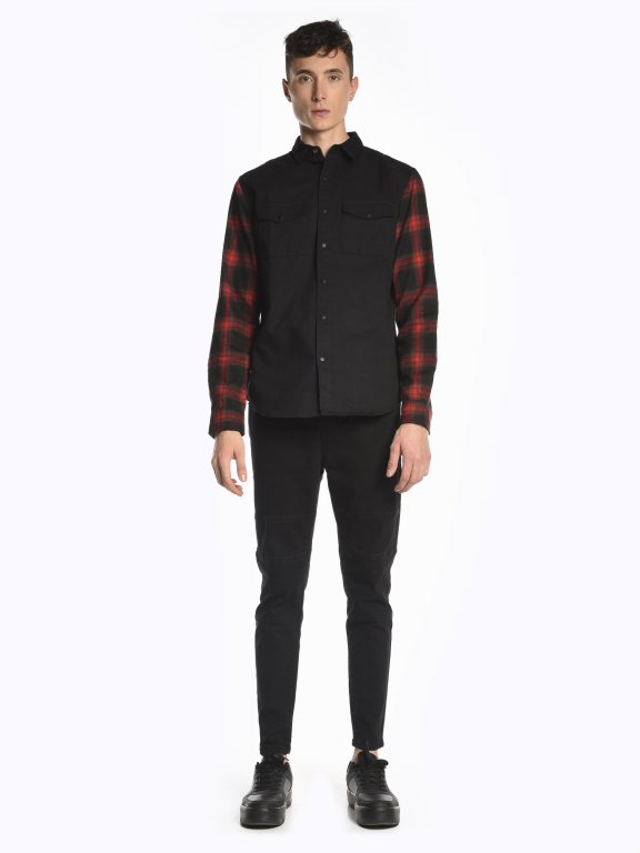 Shirt with plaid sleeves