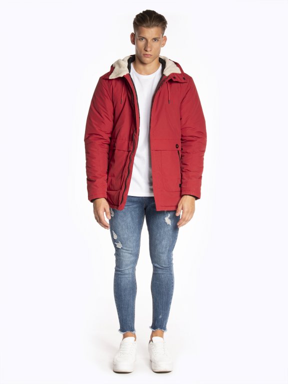 Sherpa lined padded jacket with hood