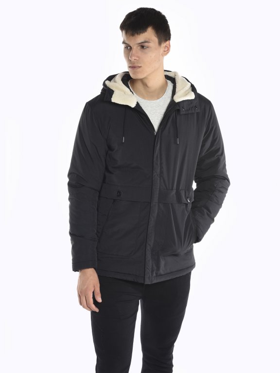 Sherpa lined padded jacket with hood