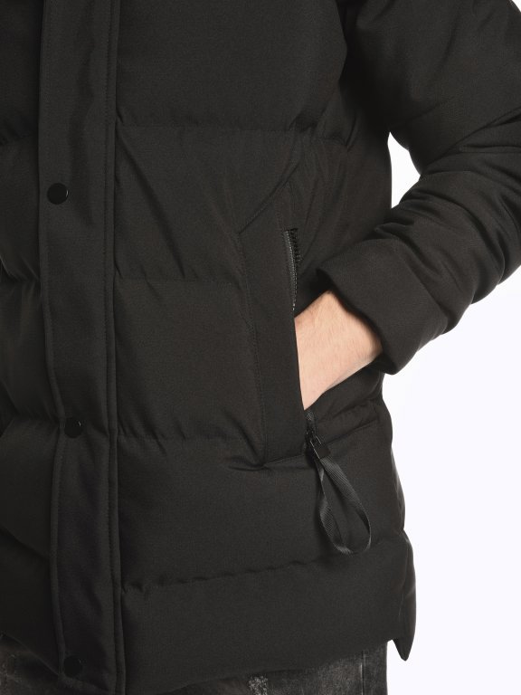 Longline quilted padded jacket with hood