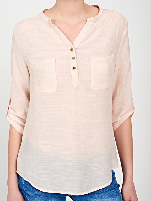 V-neck blouse with pocket