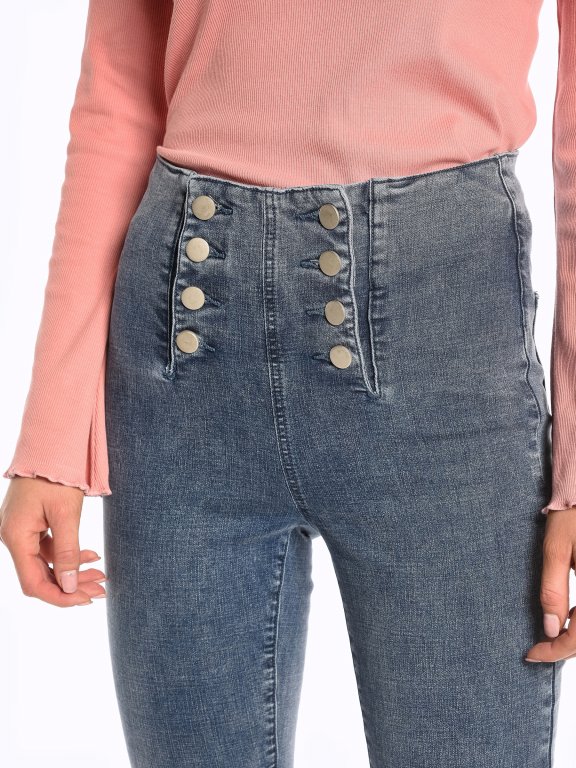High waisted skinny jeans with decorative buttons