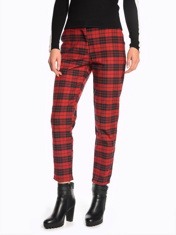 Plaid straight fit trousers